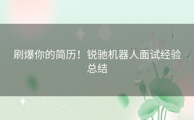 刷爆你的简历！锐驰机器人面试经验总结