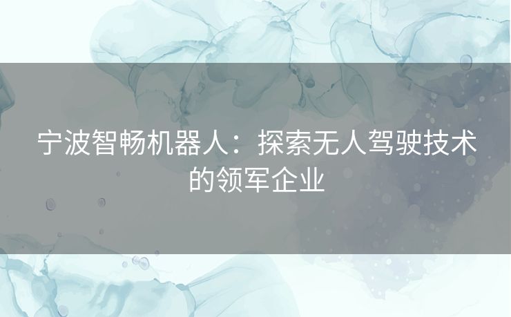 宁波智畅机器人：探索无人驾驶技术的领军企业