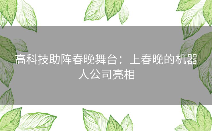 高科技助阵春晚舞台：上春晚的机器人公司亮相