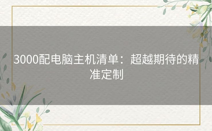 3000配电脑主机清单：超越期待的精准定制