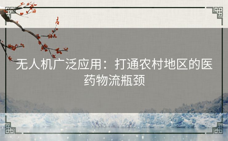 无人机广泛应用：打通农村地区的医药物流瓶颈