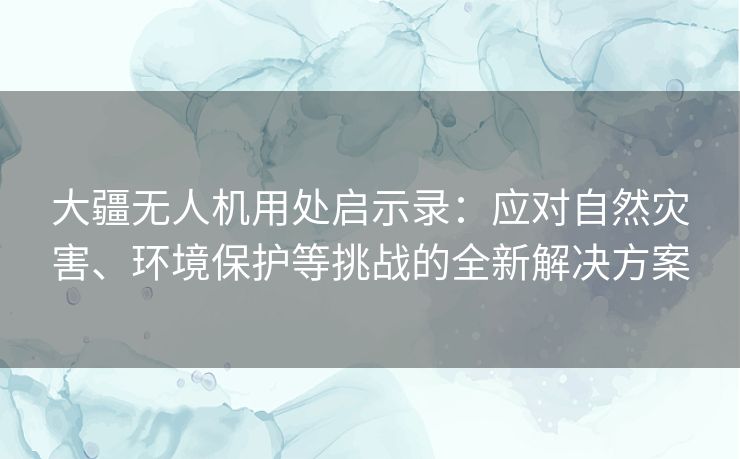 大疆无人机用处启示录：应对自然灾害、环境保护等挑战的全新解决方案