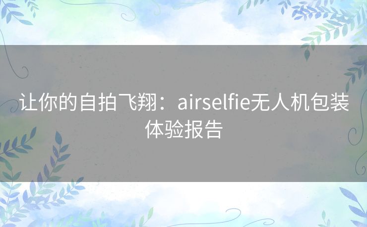 让你的自拍飞翔：airselfie无人机包装体验报告