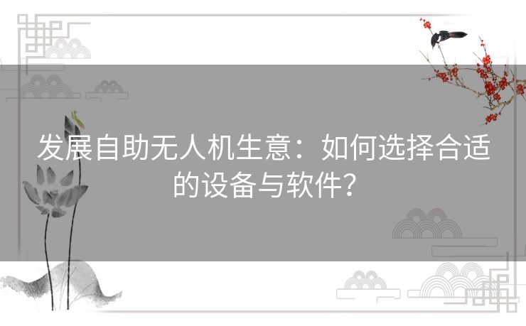 发展自助无人机生意：如何选择合适的设备与软件？