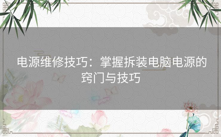 电源维修技巧：掌握拆装电脑电源的窍门与技巧