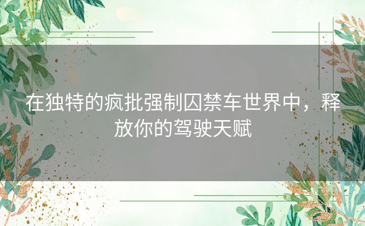 在独特的疯批强制囚禁车世界中，释放你的驾驶天赋