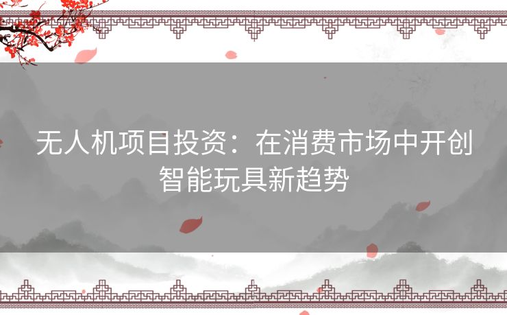 无人机项目投资：在消费市场中开创智能玩具新趋势