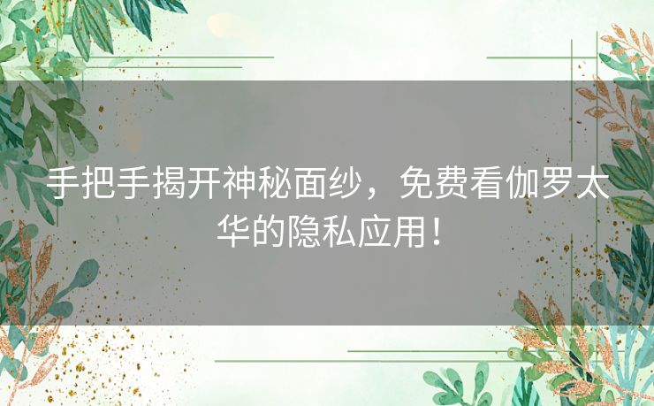 手把手揭开神秘面纱，免费看伽罗太华的隐私应用！