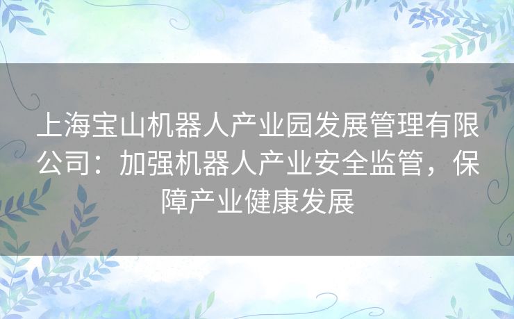 上海宝山机器人产业园发展管理有限公司：加强机器人产业安全监管，保障产业健康发展