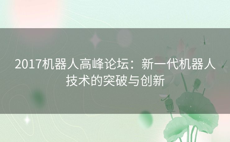 2017机器人高峰论坛：新一代机器人技术的突破与创新