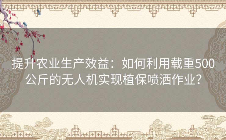 提升农业生产效益：如何利用载重500公斤的无人机实现植保喷洒作业？