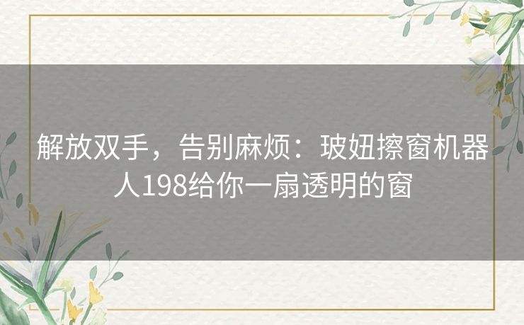 解放双手，告别麻烦：玻妞擦窗机器人198给你一扇透明的窗