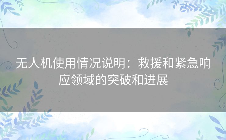 无人机使用情况说明：救援和紧急响应领域的突破和进展