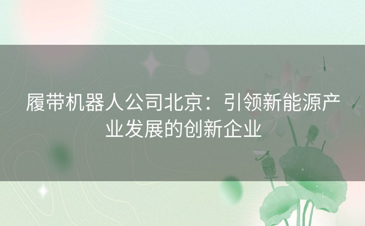 履带机器人公司北京：引领新能源产业发展的创新企业