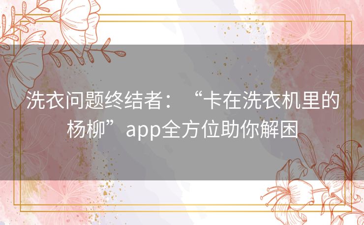 洗衣问题终结者：“卡在洗衣机里的杨柳”app全方位助你解困