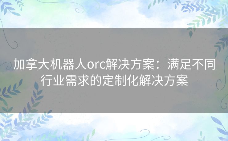 加拿大机器人orc解决方案：满足不同行业需求的定制化解决方案