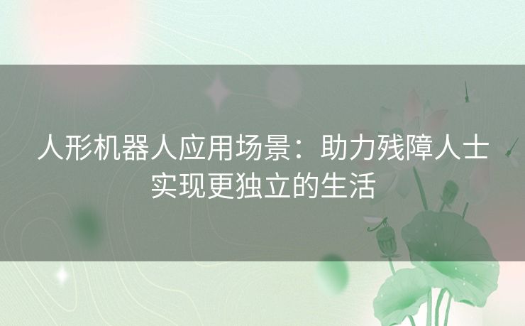 人形机器人应用场景：助力残障人士实现更独立的生活