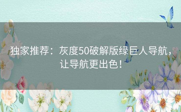 独家推荐：灰度50破解版绿巨人导航，让导航更出色！