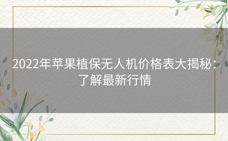 2022年苹果植保无人机价格表大揭秘：了解最新行情