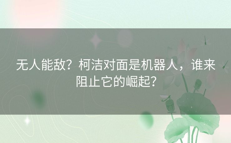 无人能敌？柯洁对面是机器人，谁来阻止它的崛起？