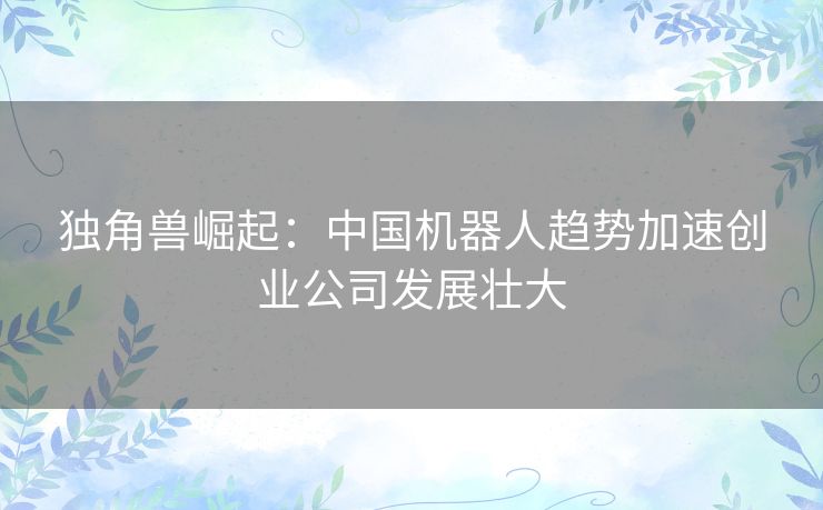 独角兽崛起：中国机器人趋势加速创业公司发展壮大