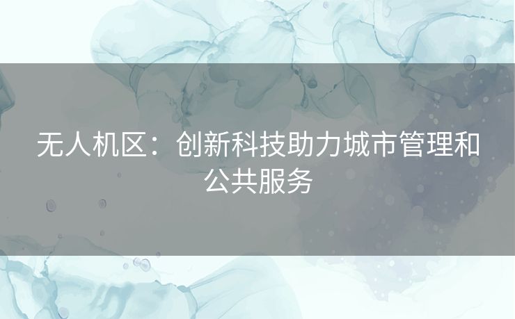 无人机区：创新科技助力城市管理和公共服务