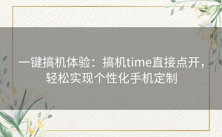 一键搞机体验：搞机time直接点开，轻松实现个性化手机定制