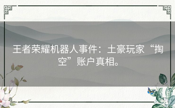 王者荣耀机器人事件：土豪玩家“掏空”账户真相。