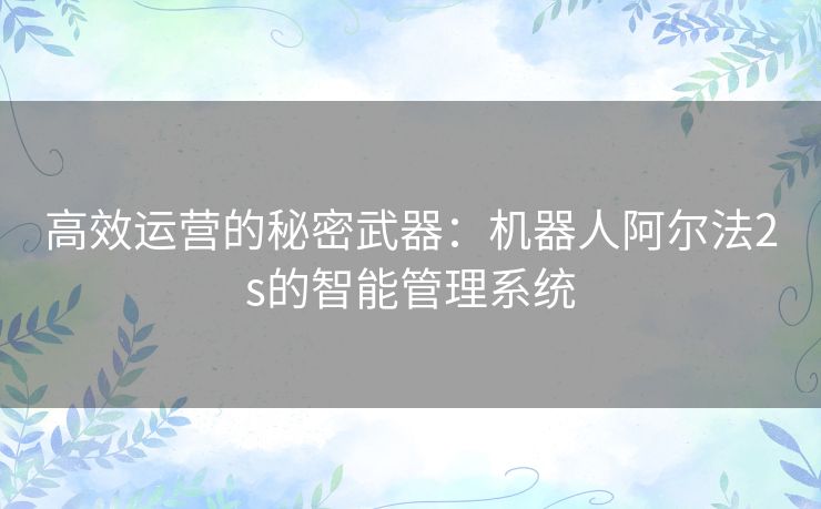 高效运营的秘密武器：机器人阿尔法2s的智能管理系统