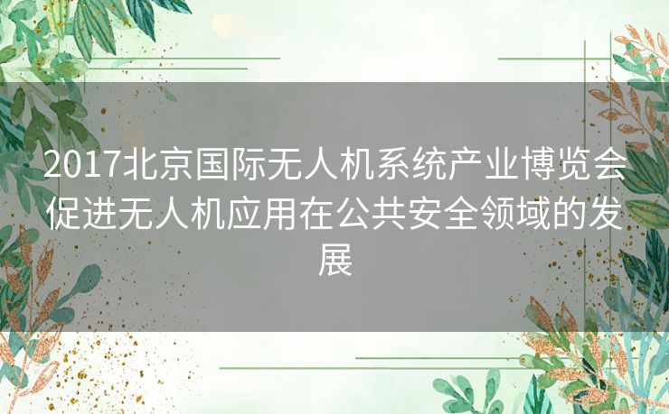 2017北京国际无人机系统产业博览会促进无人机应用在公共安全领域的发展