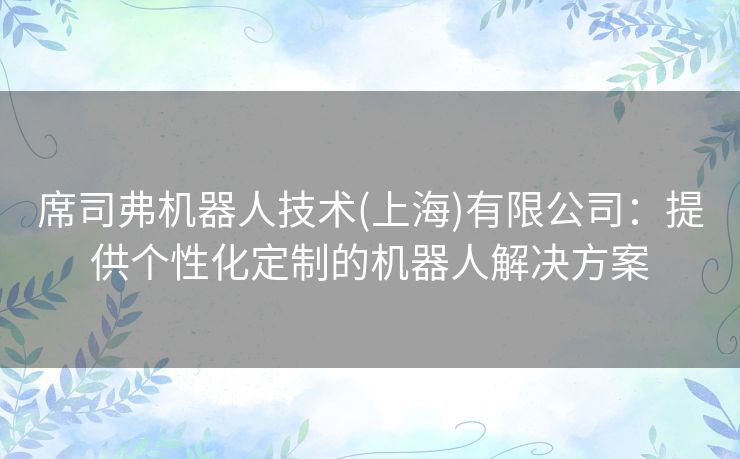 席司弗机器人技术(上海)有限公司：提供个性化定制的机器人解决方案