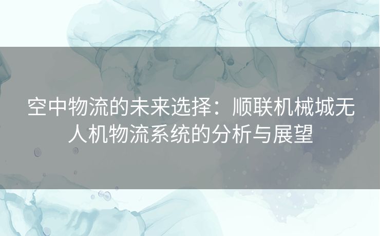 空中物流的未来选择：顺联机械城无人机物流系统的分析与展望