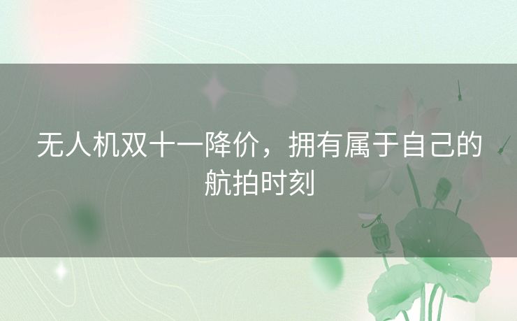 无人机双十一降价，拥有属于自己的航拍时刻