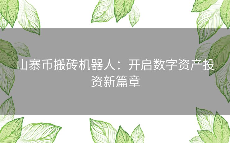 山寨币搬砖机器人：开启数字资产投资新篇章