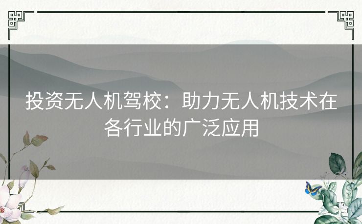 投资无人机驾校：助力无人机技术在各行业的广泛应用