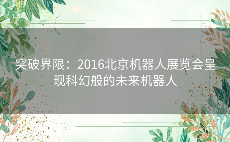 突破界限：2016北京机器人展览会呈现科幻般的未来机器人