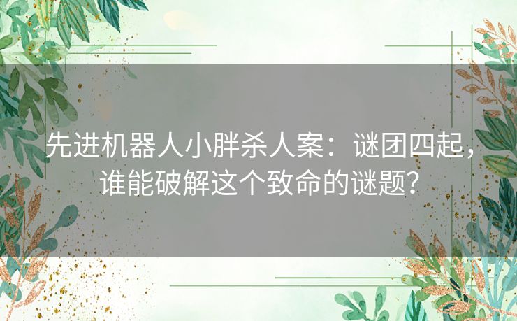 先进机器人小胖杀人案：谜团四起，谁能破解这个致命的谜题？