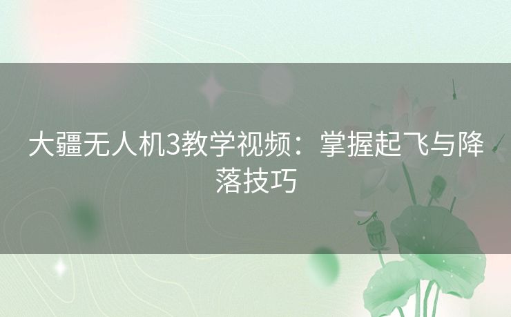 大疆无人机3教学视频：掌握起飞与降落技巧