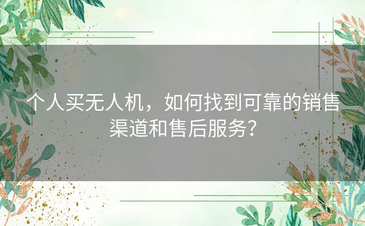 个人买无人机，如何找到可靠的销售渠道和售后服务？