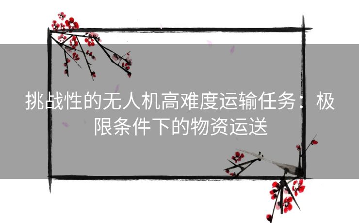 挑战性的无人机高难度运输任务：极限条件下的物资运送