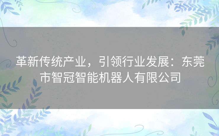 革新传统产业，引领行业发展：东莞市智冠智能机器人有限公司