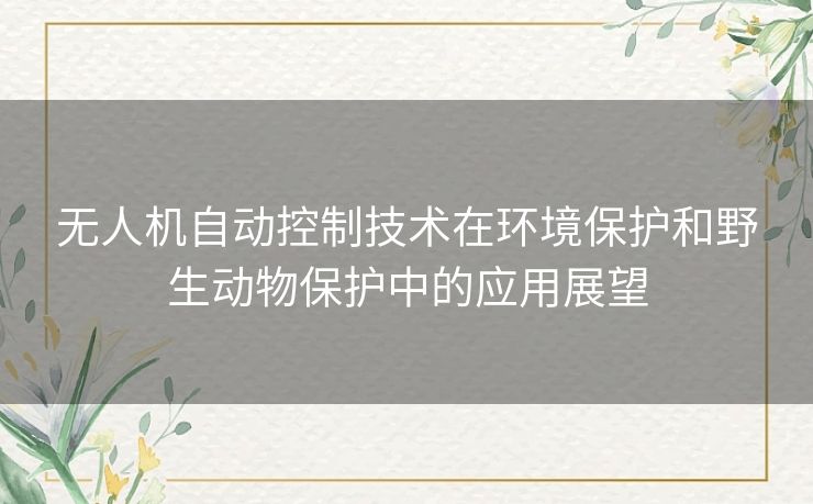 无人机自动控制技术在环境保护和野生动物保护中的应用展望