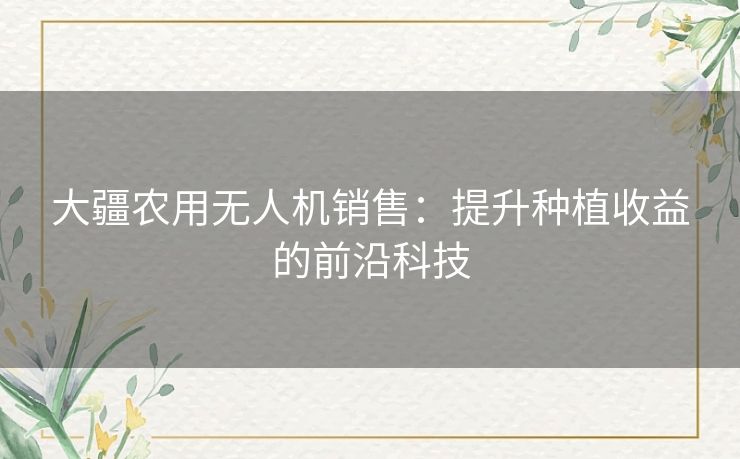 大疆农用无人机销售：提升种植收益的前沿科技