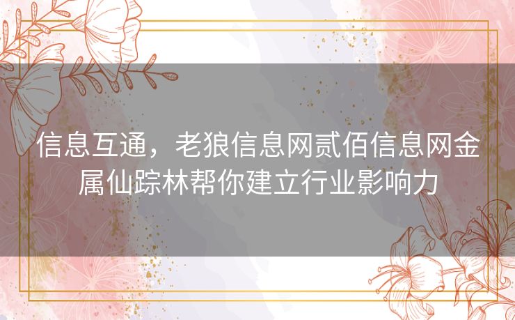 信息互通，老狼信息网贰佰信息网金属仙踪林帮你建立行业影响力