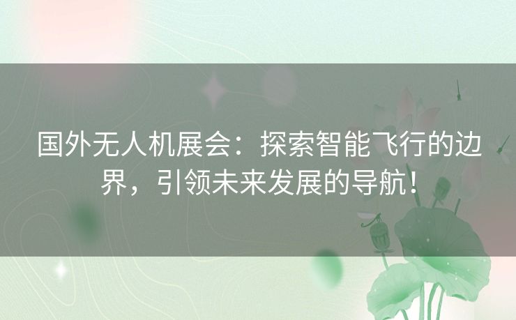 国外无人机展会：探索智能飞行的边界，引领未来发展的导航！