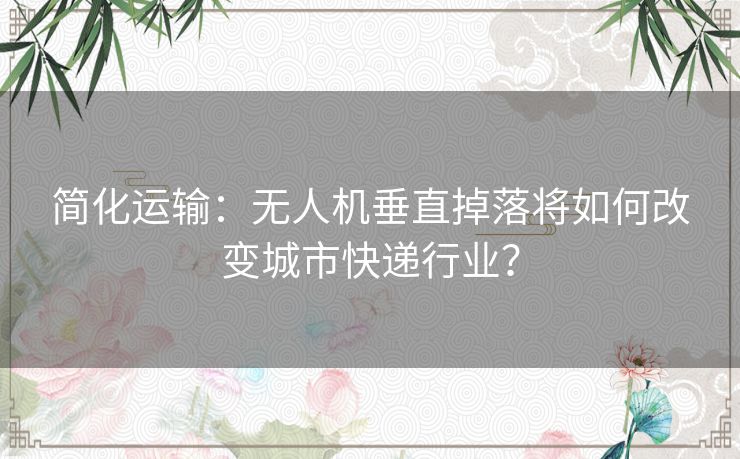 简化运输：无人机垂直掉落将如何改变城市快递行业？