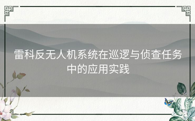 雷科反无人机系统在巡逻与侦查任务中的应用实践