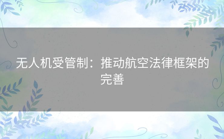 无人机受管制：推动航空法律框架的完善