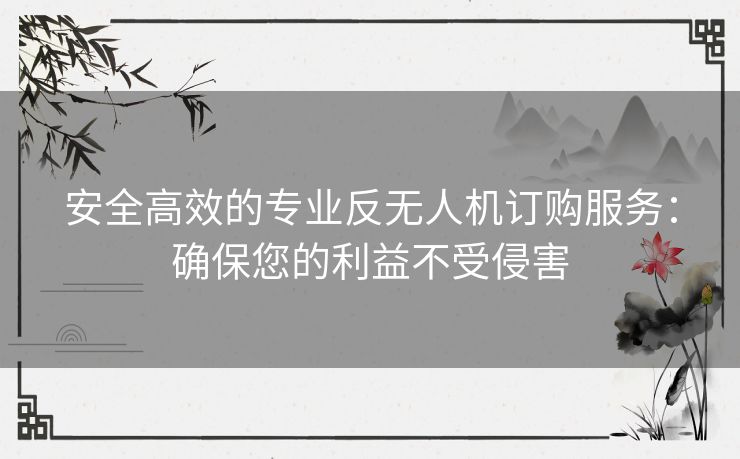 安全高效的专业反无人机订购服务：确保您的利益不受侵害