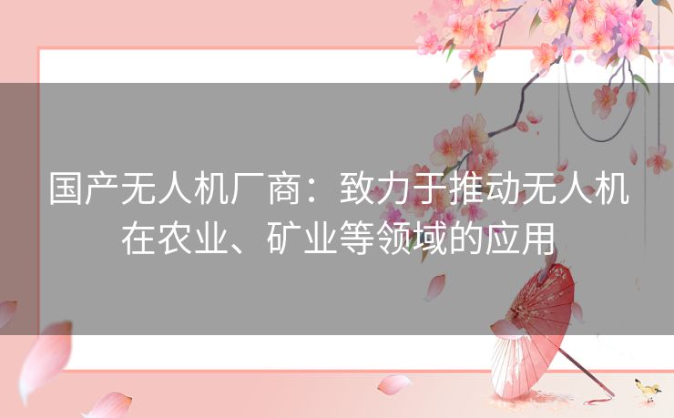 国产无人机厂商：致力于推动无人机在农业、矿业等领域的应用